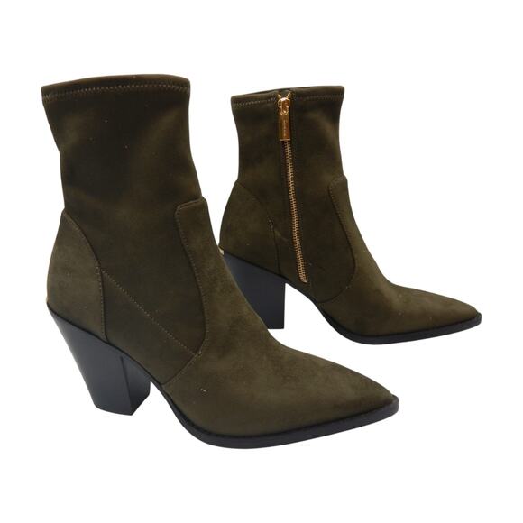 Michael Kors MK Dover Faux Suede Stretch Heeled Ankle Boots Booties Olive Sz 9M - Picture 7 of 13